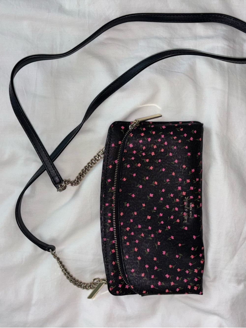 kate spade Black Crossbody with Pink Flower Motif